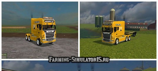 Мод грузовик Scania Longline & US Flatbed Trailer Cat Edition v 1.0 Farming Simulator 2015