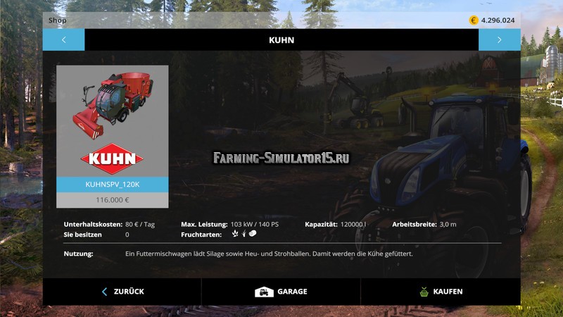 Мод кормораздатчик Kuhn SPV 120K v 1.0.1 Farming Simulator 15