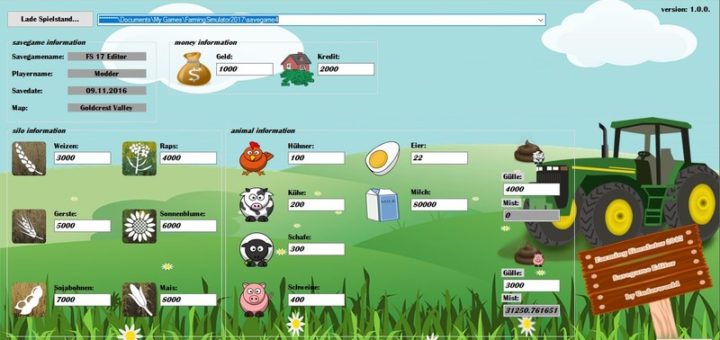Savegame Editor v 1.0.0 Farming Simulator 2017