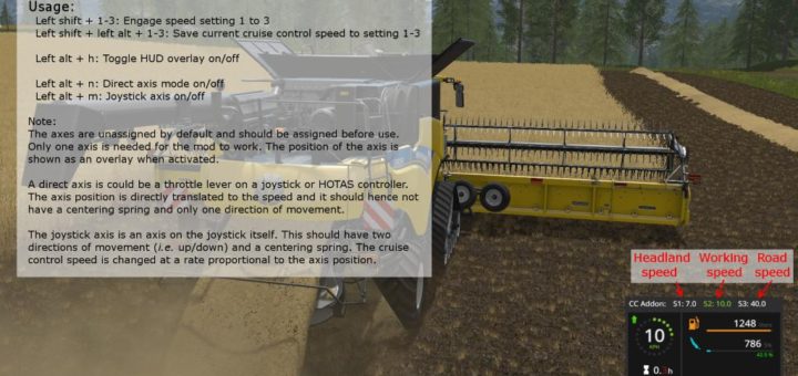 Мод скрипт CRUISE CONTROL ADDON V1.0.0.0 Farming Simulator 2017