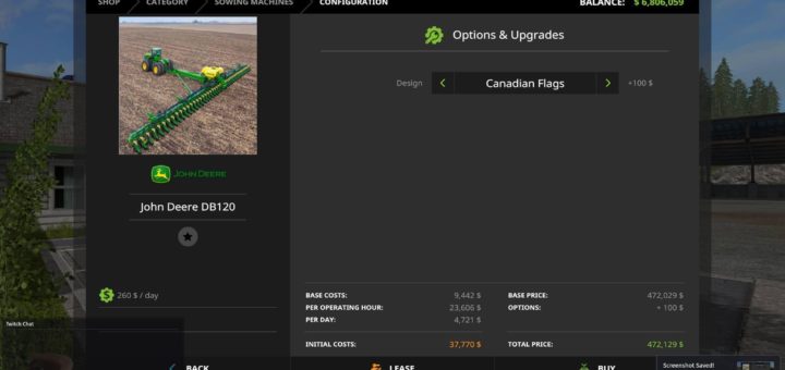 Мод сеялка JOHN DEERE DB120 V1.0 Farming Simulator 2017