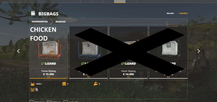 Мод 10K capacity bigBag Chicken Food v1.0 Farming Simulator 19