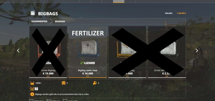 Мод 10K capacity bigBag Fertilizer v1.0 Farming Simulator 19