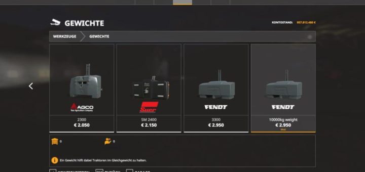 Мод противовес 10000kg weight v1.0 Farming Simulator 19