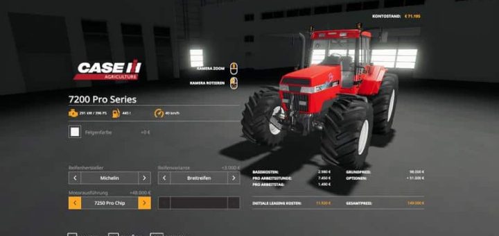 Мод трактор Case 7200 Pro Series v1.0 Farming Simulator 19