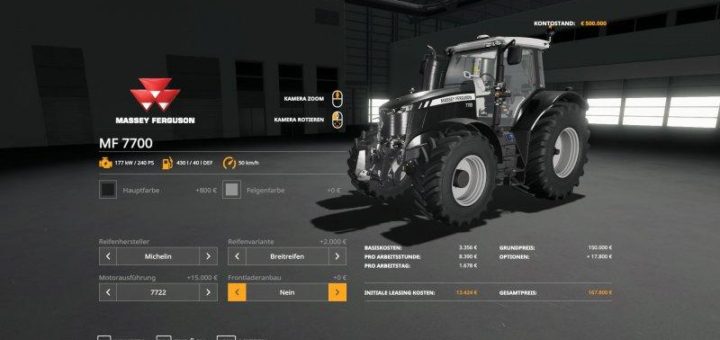 Мод трактор MF 7700 Farbwahl Michelin Tires v1.0 FS19