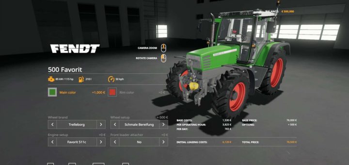 Мод трактор Fendt Favorit 500 Fahrbwahl v1.1.0 FS19