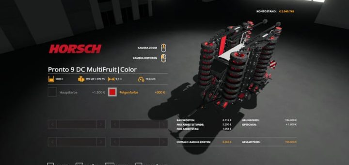 Мод сеялка Horsch Pronto9DC – MultiFruit – MultiColor V1.1 FS19