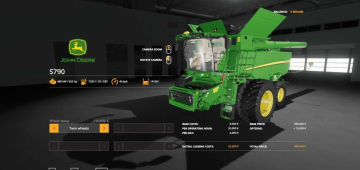 Мод комбайн John Deere S790 with SeatCam v1.0.0.0 Farming Simulator 19