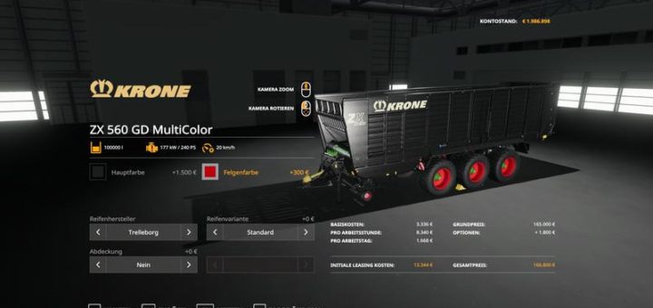 Мод прицеп Krone zx560GD – MultiColor 100.000l v1.0 FS19
