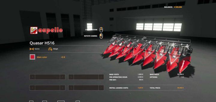 Мод жатка Quasar HS16 v1.0.0.0 Farming Simualtor 2019