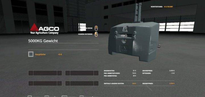 Мод противовес Agco Weight 5000kg v1.0 Farming Simulator 2019