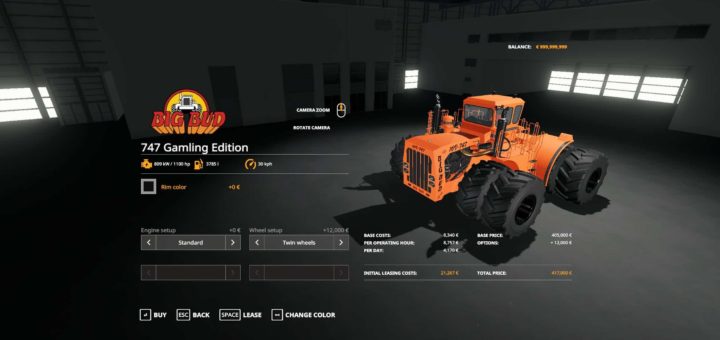 Мод трактор Big Bud 747 v1.0.0.0 Farming Simulator 19