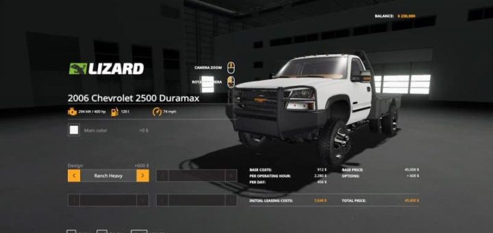 Мод авто Chevrolet 2500 Duramax 2006 Farming Simulator 2019