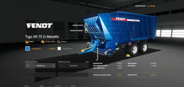 Мод прицеп Fendt TigoXR75 MetallicEdit 80000l v1.0 FS19