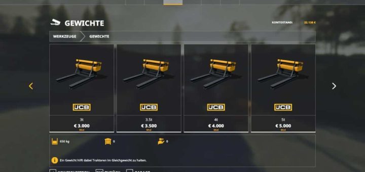 Мод противовесы Gewicht fur JCB Radlader 1 bis 5 Tonnen v1.0 FS19