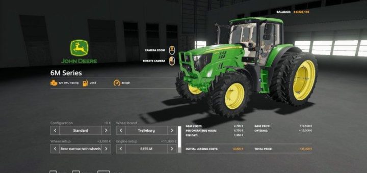 Мод трактор John Deere 6M Custom v1.0.0.0 Farming Simulator 19