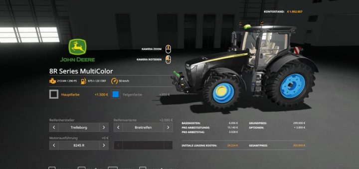 Мод трактор John Deere 8R – MultiColor v1.0 Farming Simulator 19