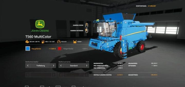Мод комбайн John Deere T560 MultiColor 30000l v1.0 FS19