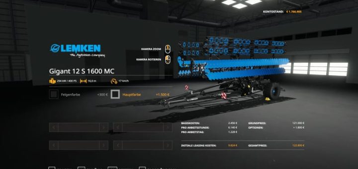 Мод культиватор Lemken Heliodor12S – MultiColor V 1.0 FS19