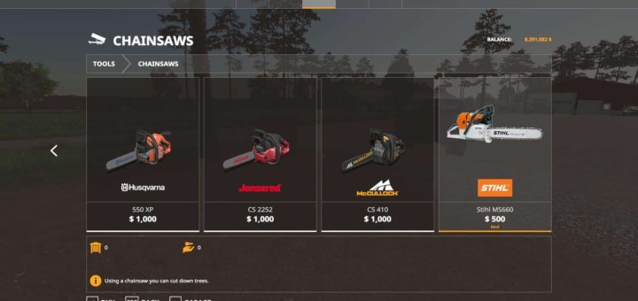 Мод пила Stihl MS660 Chainsaw v1.0 Farming Simulator 19