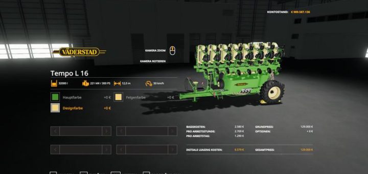 Мод сеялка Vaderstad TempoL16 (MultiFruit) v1.0 Farming Simulator 19