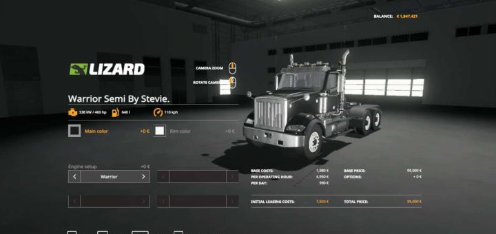 Мод тягач Warrior Semi + Wilson Pacesetter Trailer v1.0 FS19