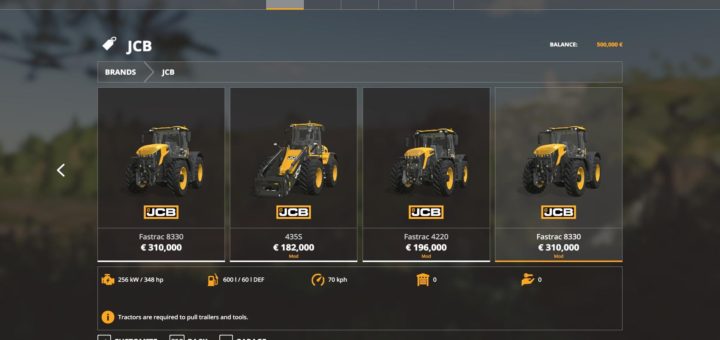 Мод ПАК JCB TRACTORS V1.0.0.2 Farming Simulator 2019