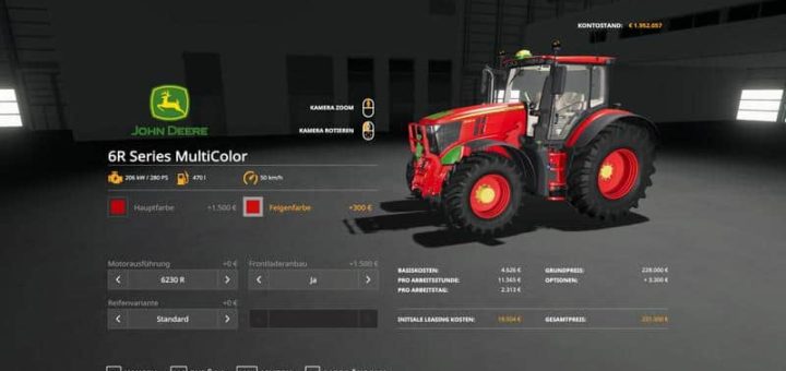 Мод трактор John Deere 6R – MultiColor v1.0 Farming Simulator 19