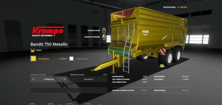 Мод KRAMPE BANDIT 750 - METALLICEDIT 100000 LITERS V1.0 FS19