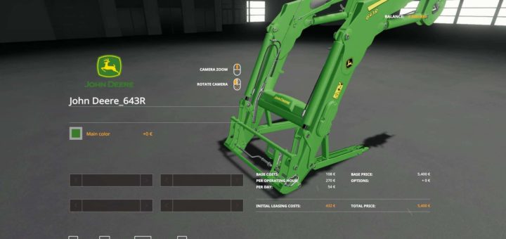 Мод John Deere 6R mit Farbwahl + passenden FL v1.0 Mod FS19
