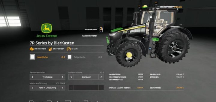 Мод трактор John Deere 7R Chiptuning v1.2 FS19