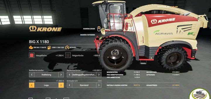 Мод комбайн KRONE BIG X 1180 V1.0.0.0 Farming Simulator 19