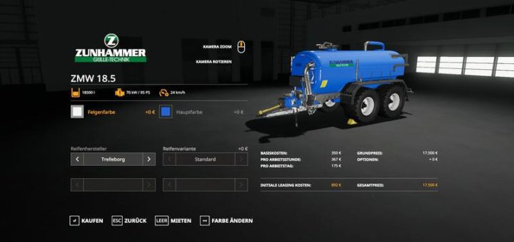 Мод прицеп Zunhammer 18500 Milk and WaterFass v1.0.0.0 FS19