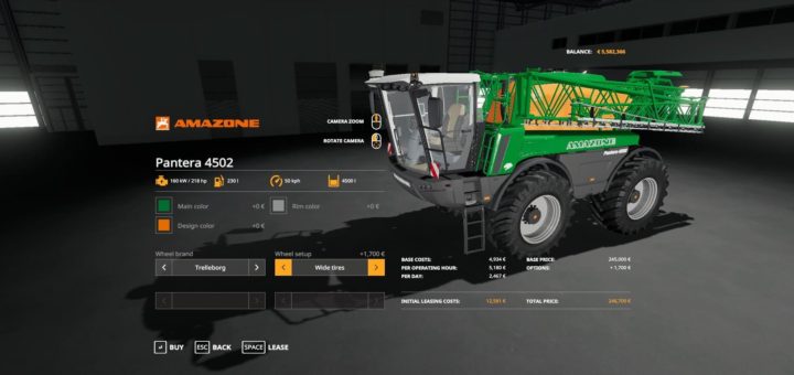 Мод опрыскиватель Amazone Pantera 4502 By Gamling v1.0.0.0 FS19