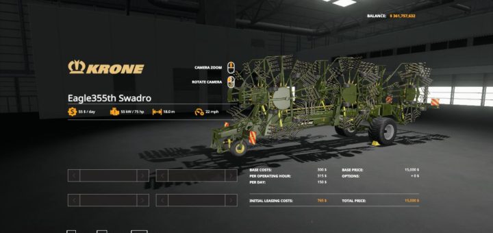 Moд валковая жатка Eagle355th Swadro v1.0 FS19