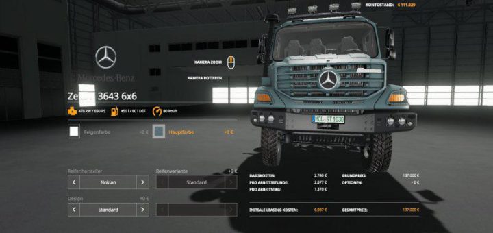 Мод грузовик MERCEDES ZETROS 3643 6X6 v1.0.0.0 FS19