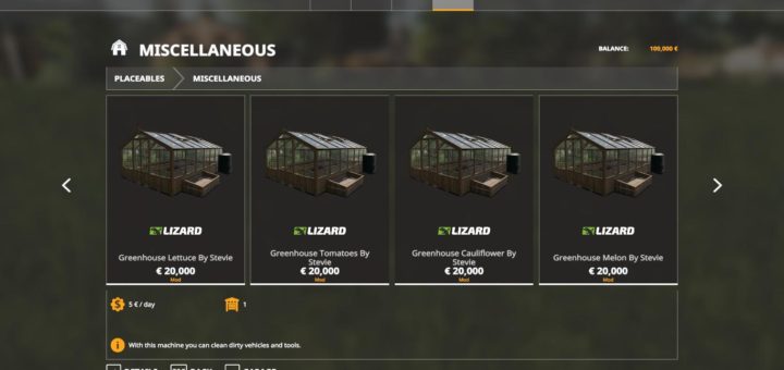 Мод теплицы Placeable Greenhouse set by Stevie Farming Simulator 19