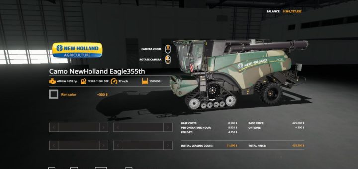 Moд комбайн Camo New Holland Eagle355th Pack VE v1.0 FS19