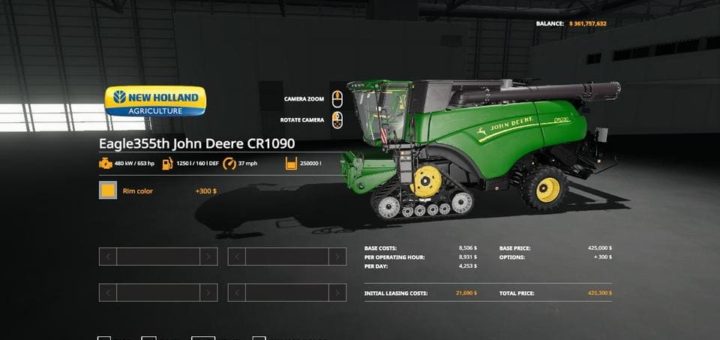 Moд комбайн Eagle355th John Deere CR1090 VE v1.0 Farming Simulator 19