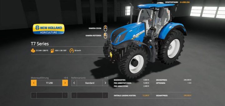 Мод трактор New Holland T7 series v1.0.0.0 Farming Simulator 19