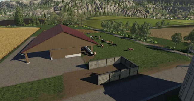 Мод коровник Cowshed with a big willow v1.0 FS19