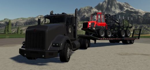 Мод тягач Kenworth T800 + Lowbed Trailer v1.0 FS2019